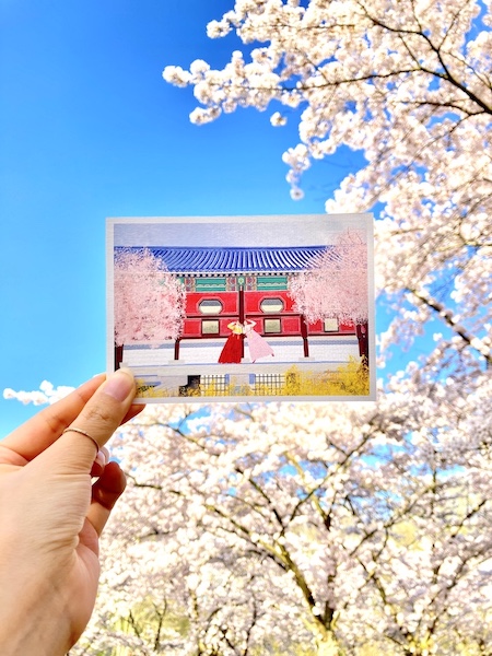 Seoul sisters postcard at Cherry Blossom park